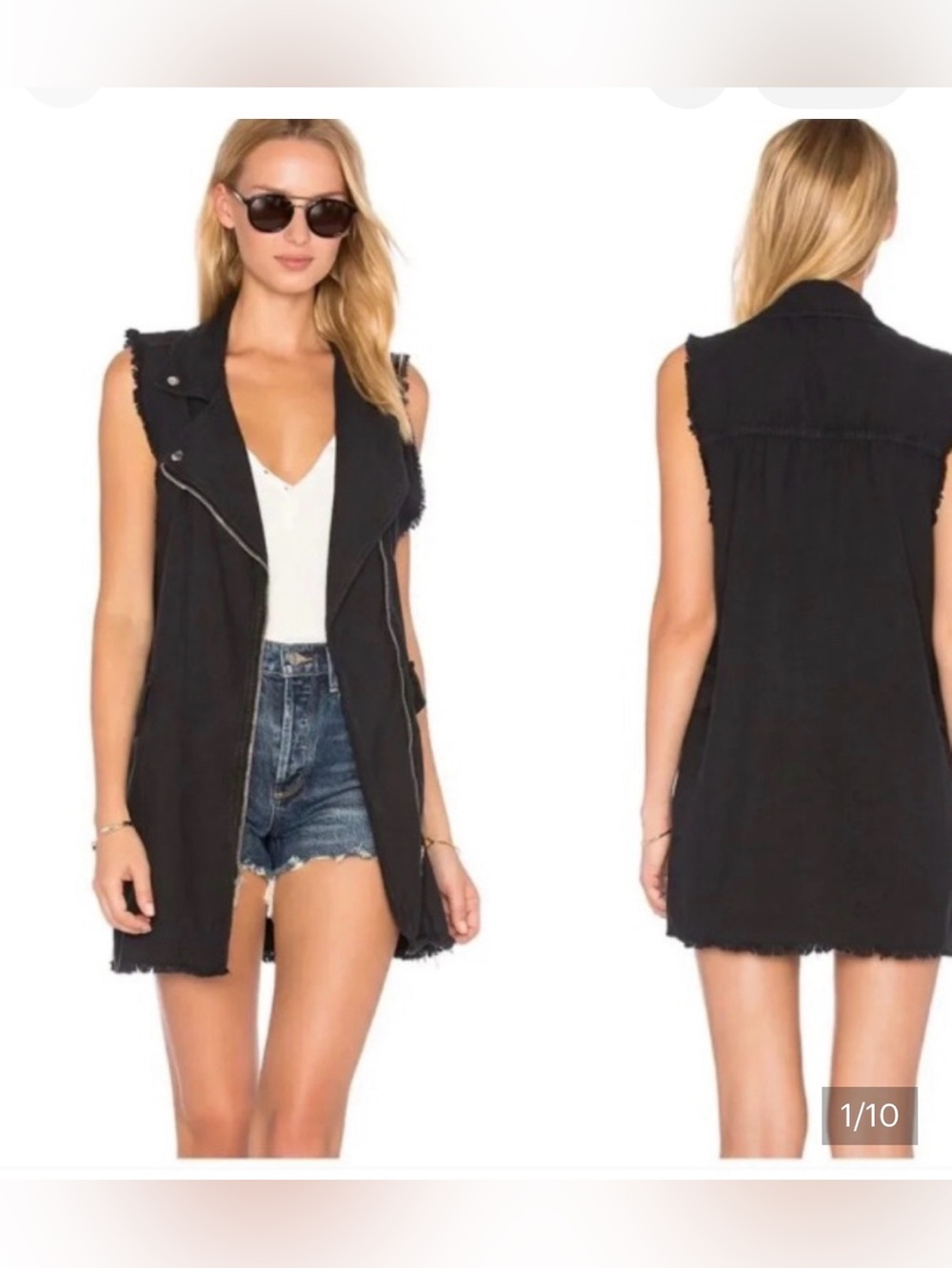 Free People Moto Washed Black Denim Longline Vest XS